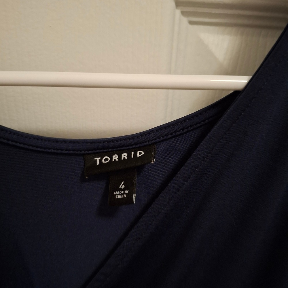 Torrid Navy Blue V Neck‎ Long Sleeve Tiered Ruffle Midi Dress Size 4 4x - Picture 2 of 8